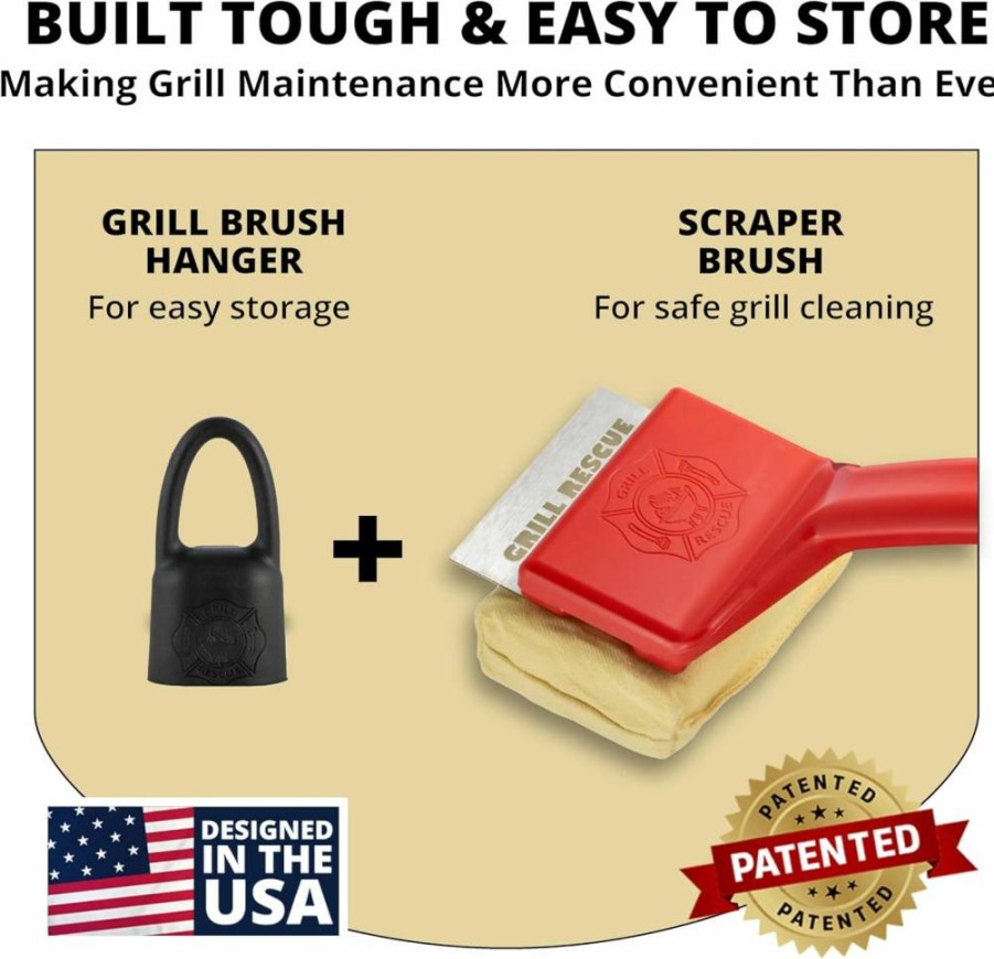Grill Rescue Bristle-Free BBQ Grill Brush – Safe for Gas, Charcoal & Stainless Steel Grates – Durable, Heat-Resistant Cleaning Tool with Replaceable Head & Hanging Hook