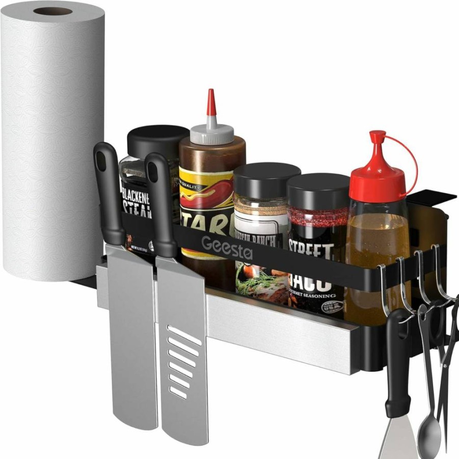 Geesta Premium Griddle Caddy for Blackstone 28" & 36" Griddles, Weber Grills – Space-Saving BBQ Organizer with Magnetic Tool Holder & Paper Towel Rack