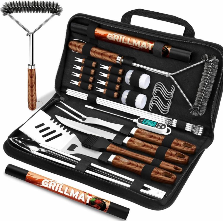 RINPRO 31-Piece Heavy Duty BBQ Grill Accessories Set for Men - Stainless Steel Grilling Tools with Mats, Grill Brush & Carrying Bag - Perfect Father's Day Gift for Dad
