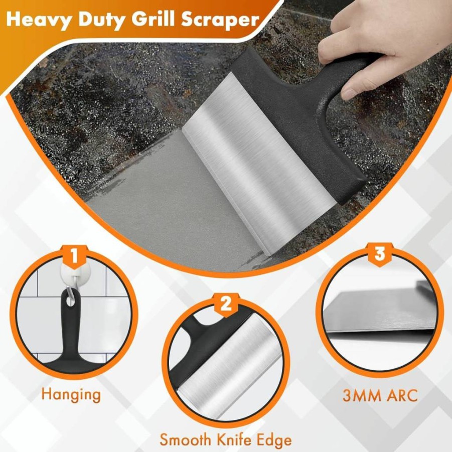 MEKER Flat Top Grill Cleaning Kit - 10 Pcs Griddle Scraper, Grill Stone, Scouring Pads & Brush for Blackstone & Griddles - Stain Removal Tool Set