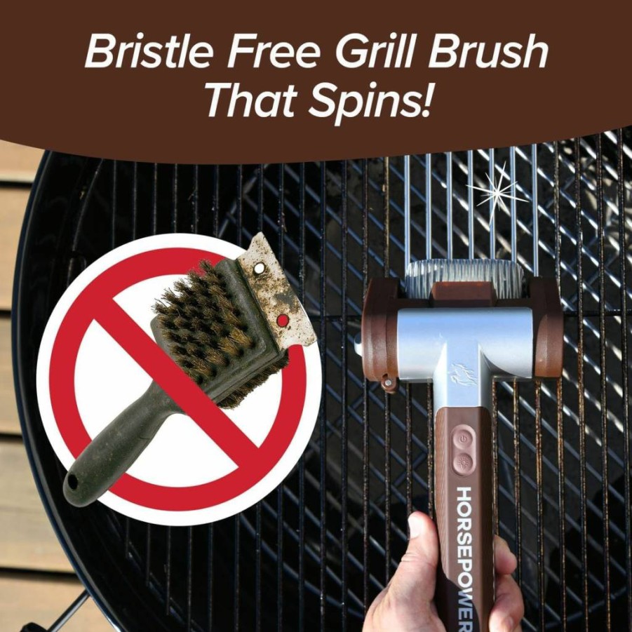 Horsepower Cordless Rechargeable BBQ Grill Cleaner with 350 RPM Stainless Roller & LED Light | As-Seen-On-TV | Patents Pending | Bulbhead American Brand