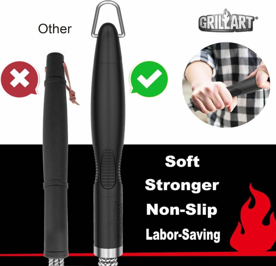 GRILLART Heavy Duty BBQ Grill Brush with Triple Scrubbers - Extra Strong Bristle-Free Cleaning Tool for Gas & Charcoal Grates - BR-8115 Grill Scraper & Cleaner Accessories
