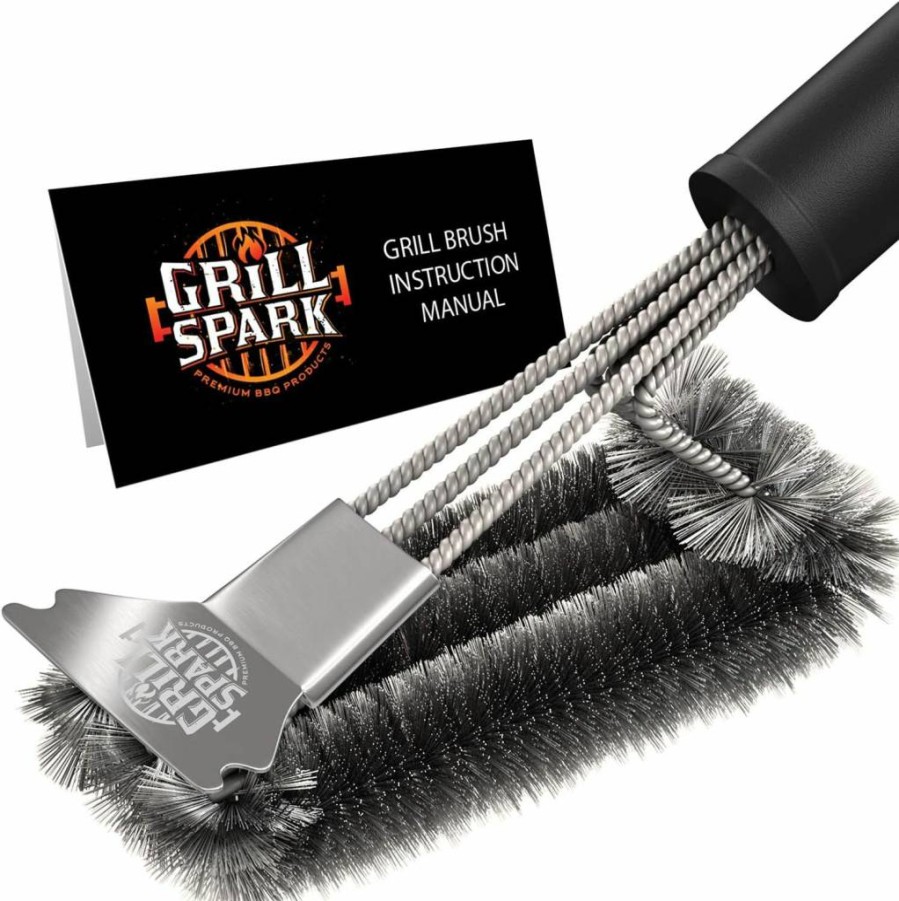 Grill Spark 18" BBQ Grill Brush with Scraper - Stainless Steel Bristles for Weber, Charcoal & Cast Iron Grates - Heavy Duty Grill Cleaning Tool