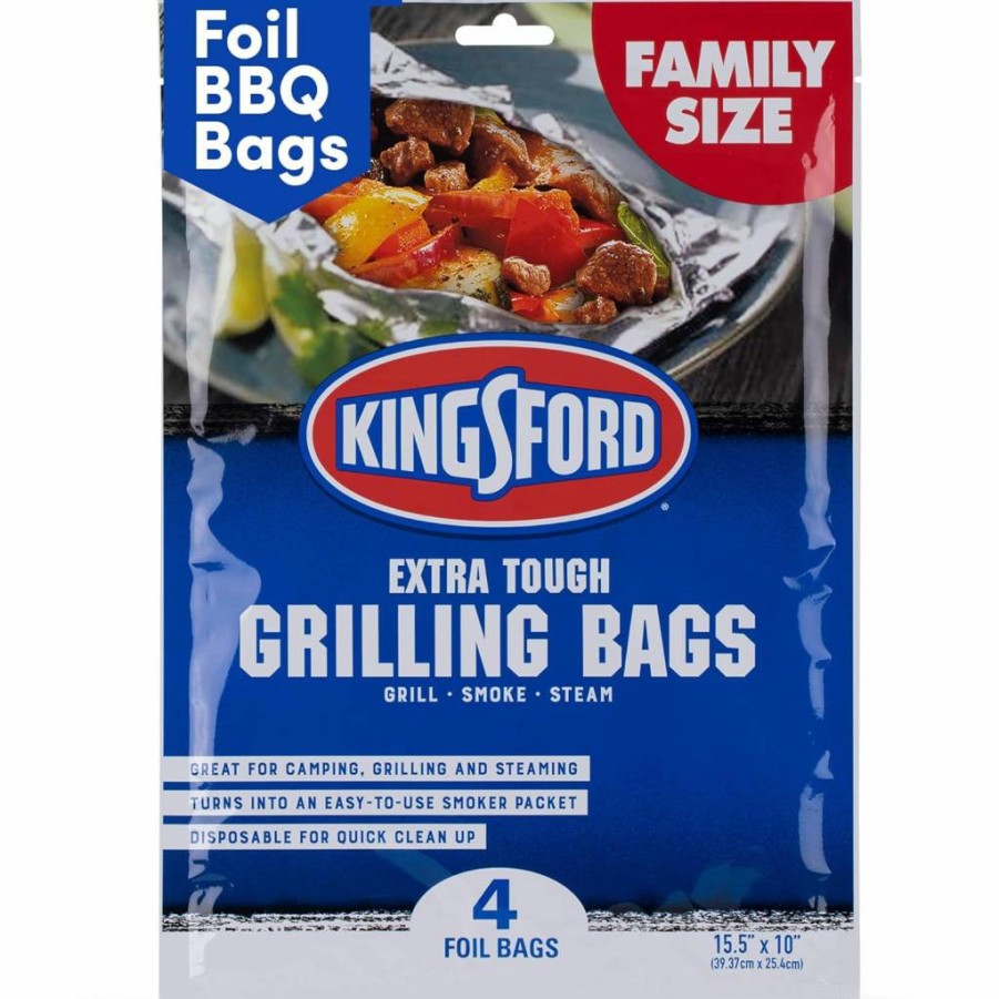 Kingsford Heavy Duty Aluminum Grill Bags 4 Pack - 15.5" x 10" Disposable Foil Packets for BBQ, Grilling, and Camping - Durable Grill Accessories for Easy Cooking