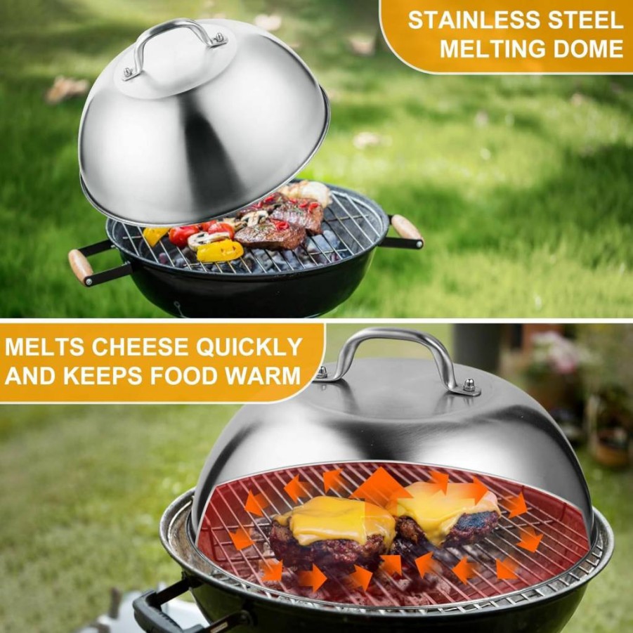 iRabey 11.5" Commercial Grade Blackstone Griddle Accessories Set - Heavy Duty Stainless Steel Melting Dome, Burger Press, Wire Rack & Cast Iron Cleaner for Flat Top Grill Cooking