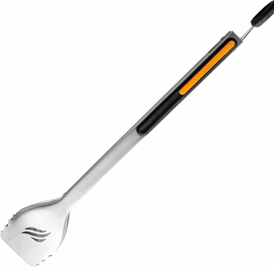 BLACKSTONE 14" Stainless Steel Grill Tongs with Heat-Resistant Rubber Grip - Premium BBQ Scraper Tongs for Meat and Vegetables, Dishwasher Safe, Black/Orange