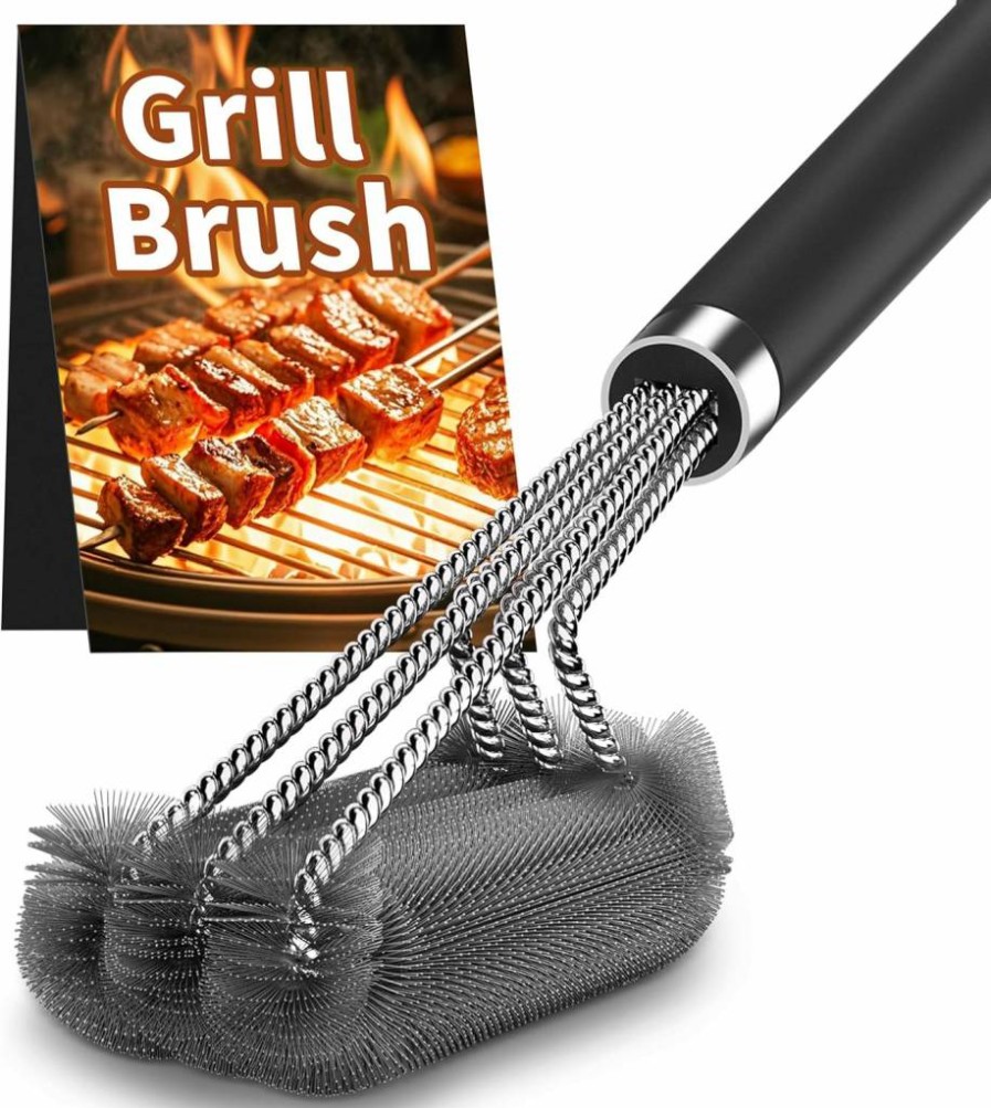 PePeng 3-in-1 BBQ Grill Brush with Replaceable Steam Cleaner Heads - Safe Stainless Steel & Cast Iron Grill Scraper - Includes 2 Steam Brush Heads - Ideal Gift for Grill Masters