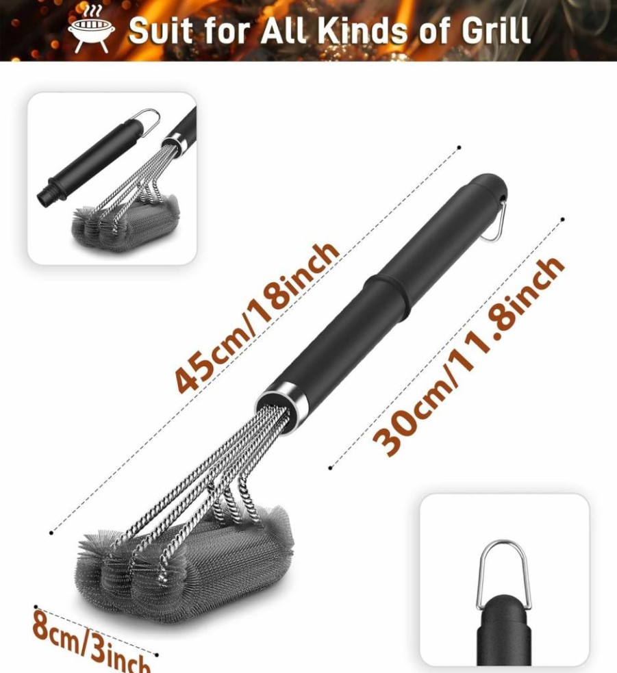 PePeng 3-in-1 BBQ Grill Brush with Replaceable Steam Cleaner Heads - Safe Stainless Steel & Cast Iron Grill Scraper - Includes 2 Steam Brush Heads - Ideal Gift for Grill Masters