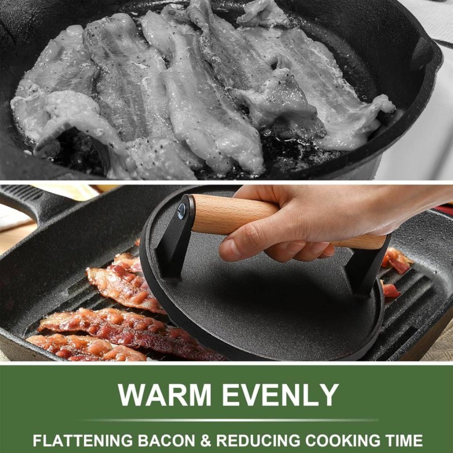 EWFEN 12 Inch Round Cast Iron Grill Press & Melting Dome for Blackstone, Camp Chef – Heavy Duty Commercial Grade Griddle Accessories for Burgers, Bacon, Sandwiches