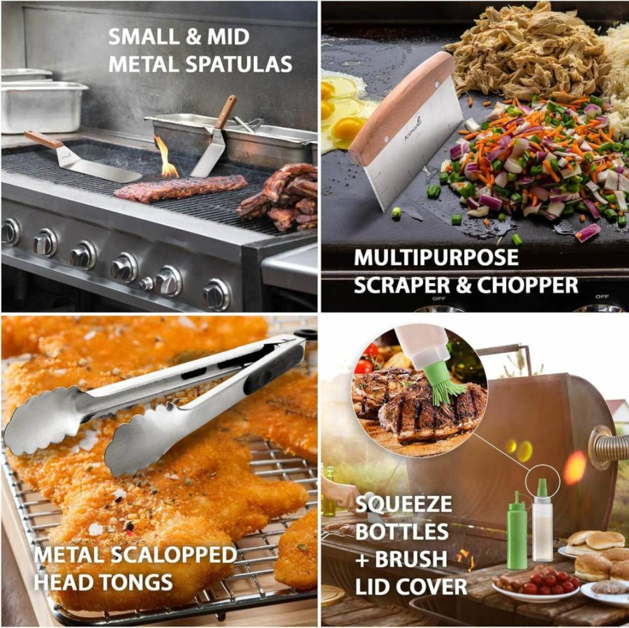 Anmarko Professional Stainless Steel Spatula Set - Heavy Duty Metal Griddle Scraper for Cast Iron, BBQ & Flat Top Grill - Commercial Grade Kitchen Tools