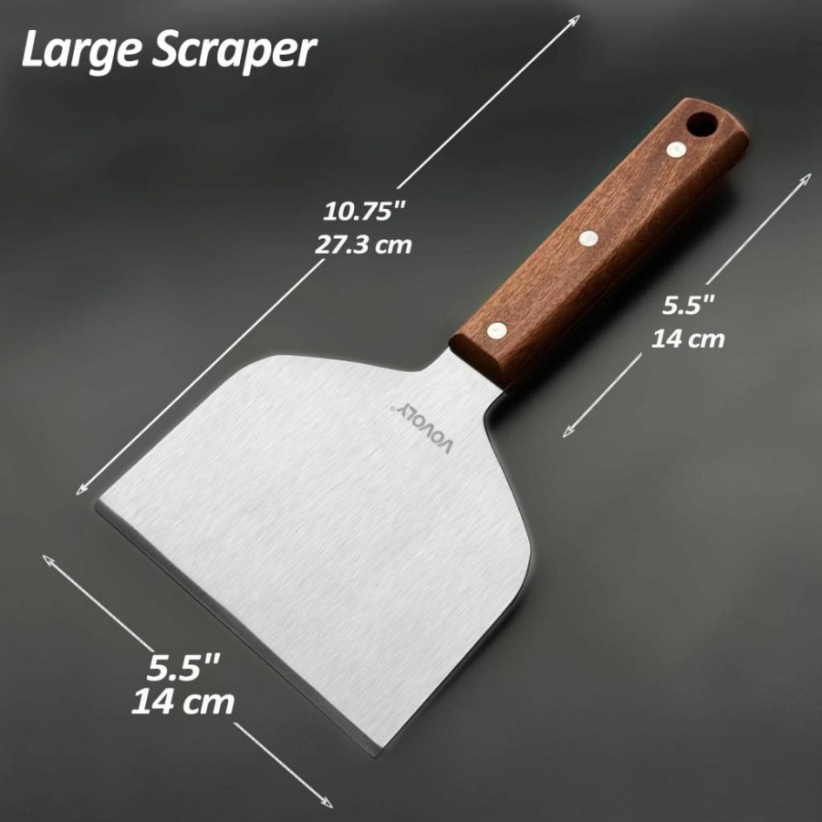 Vovoly Professional 5.5"x5.5" Smash Burger Spatula - Extra Wide Griddle Scraper with Full Tang Wooden Handle & Knife-Grade Stainless Steel - Heavy Duty Grill Accessories for BBQ & Cooking