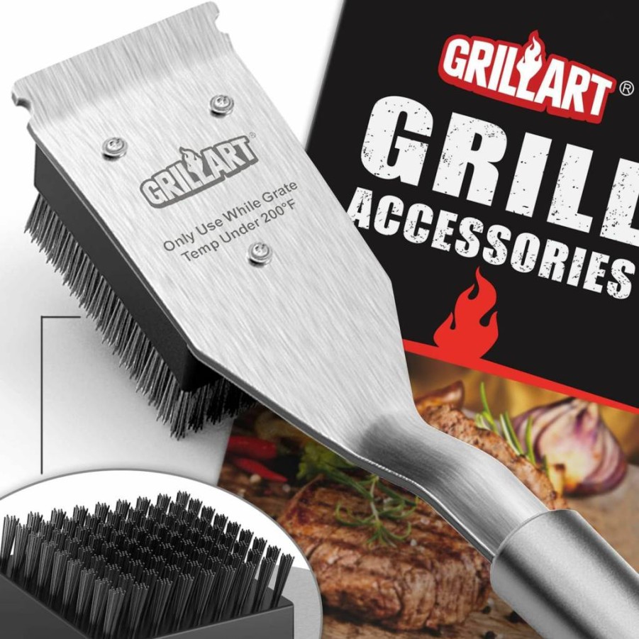 GRILLART Heavy-Duty Grill Brush Replacement Heads - 2-Pack Stainless Steel Bristle Scraper for BBQ Cleaning