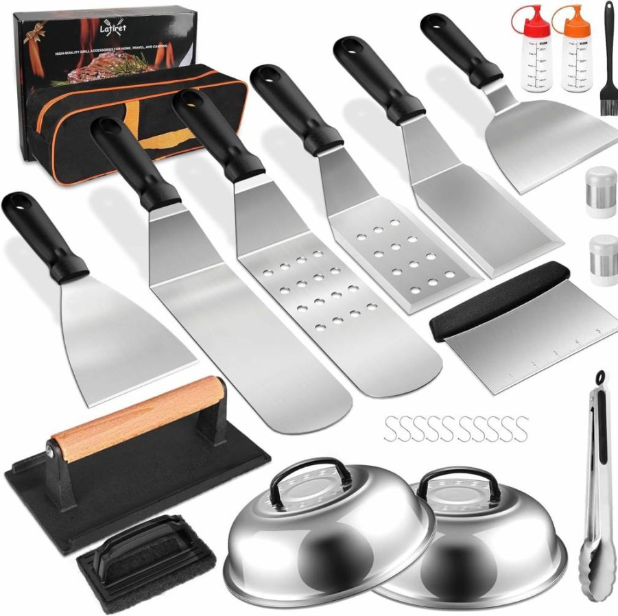 Latiret 28Pcs Griddle Accessories Kit for Blackstone & Camp Chef - BBQ Grill Tools Set with Scraper, Enlarged Spatulas, Basting Cover for Flat Top Grilling