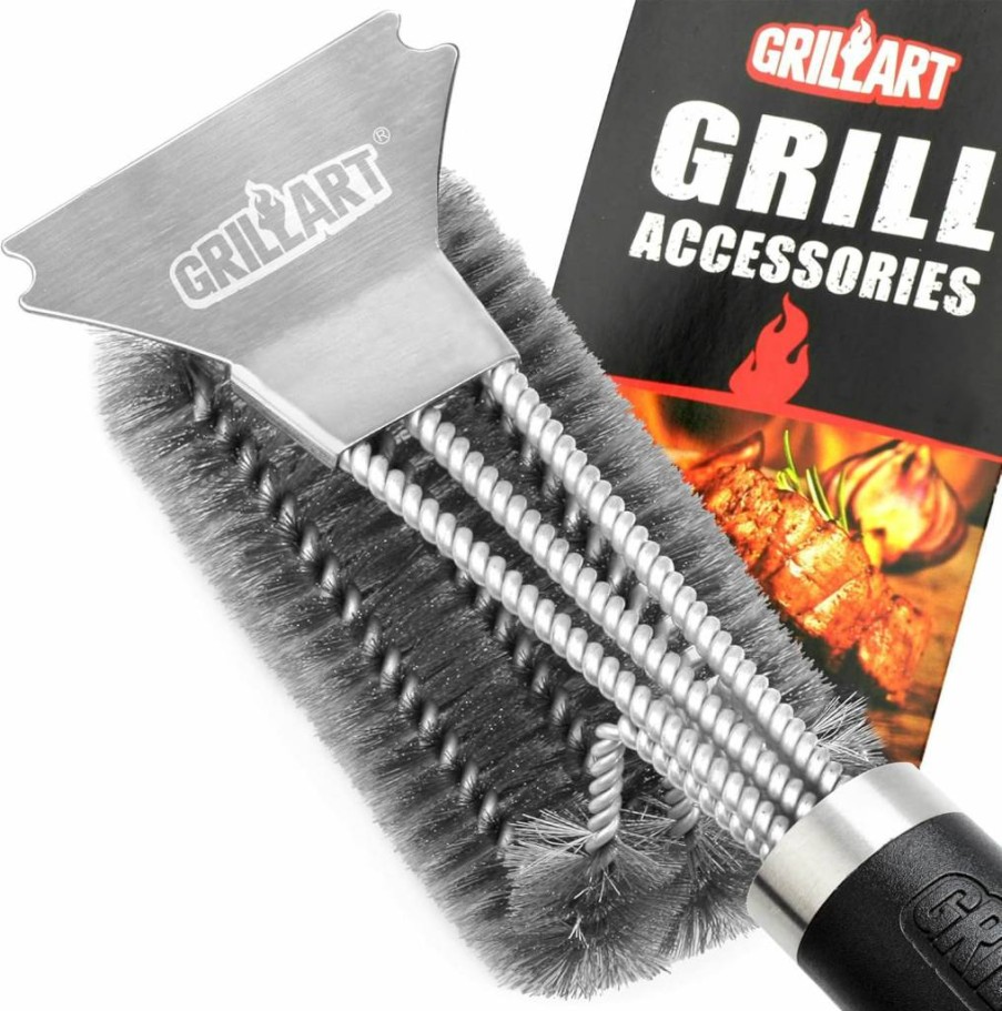 GRILLART 18" Stainless Steel BBQ Grill Brush - 3-in-1 Heavy Duty Grill Cleaner with Woven Wire Bristles & Scraper (BR-4516) for Safe Grill Cleaning