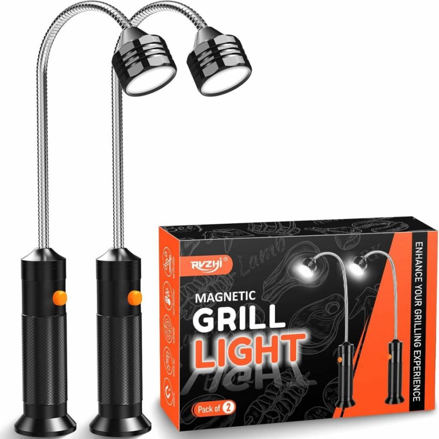 RVZHI 2 Pack Magnetic LED Grill Light - Bright Outdoor BBQ Smoker Accessories, Cool Gifts for Dad, Husband, Grandpa on Father's Day, Birthday, Camping