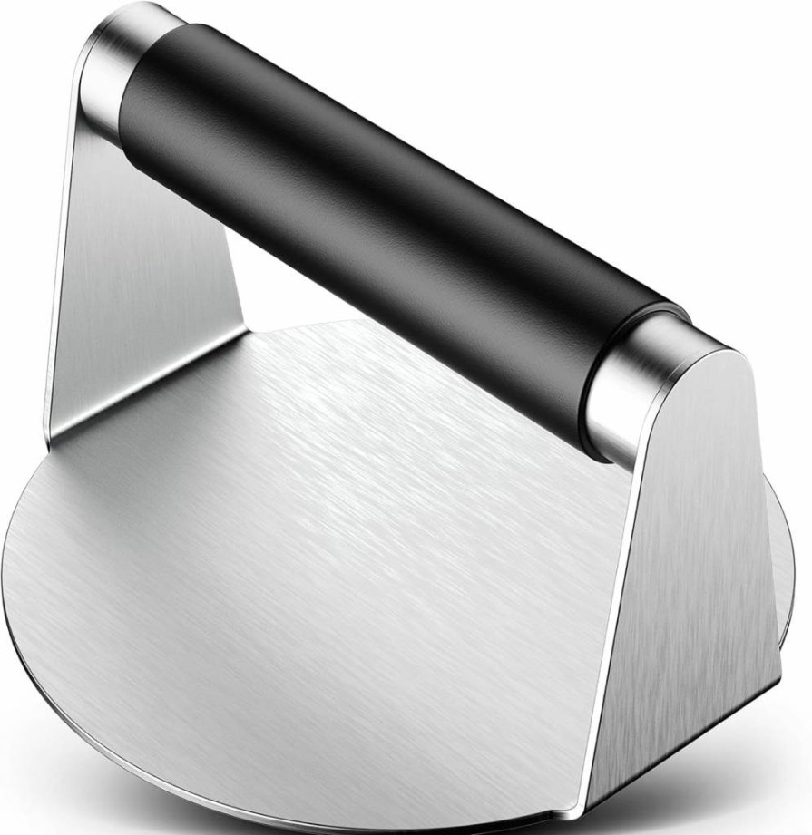 Pisol Stainless Steel Smash Burger Press - 5.5" Non-Stick Hamburger Patty Smasher for Griddle, Bacon & Ground Beef with Anti-Scald Handle