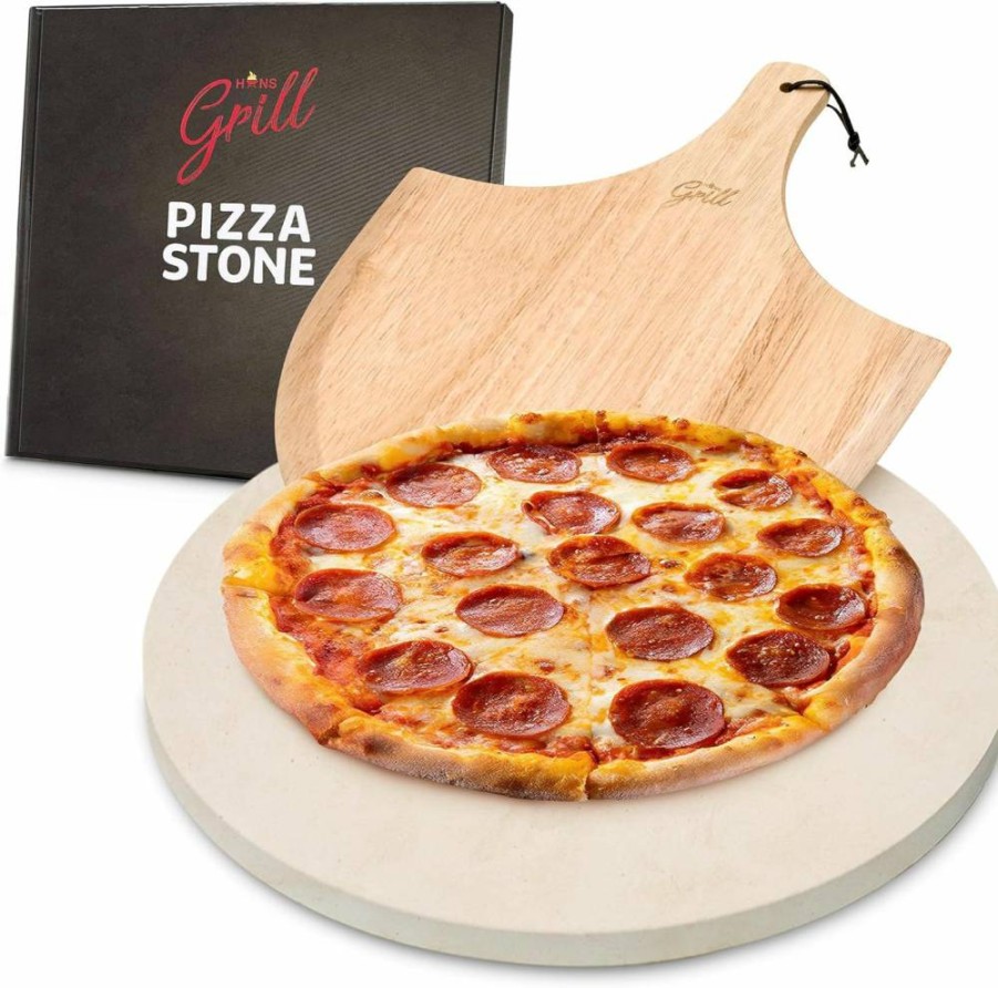 Hans Grill Rectangular Cordierite Pizza Stone – 15" x 12" Extra Large Oven & BBQ Baking Stone with Free Wooden Peel – Durable Cooking Stone for Grill & Oven