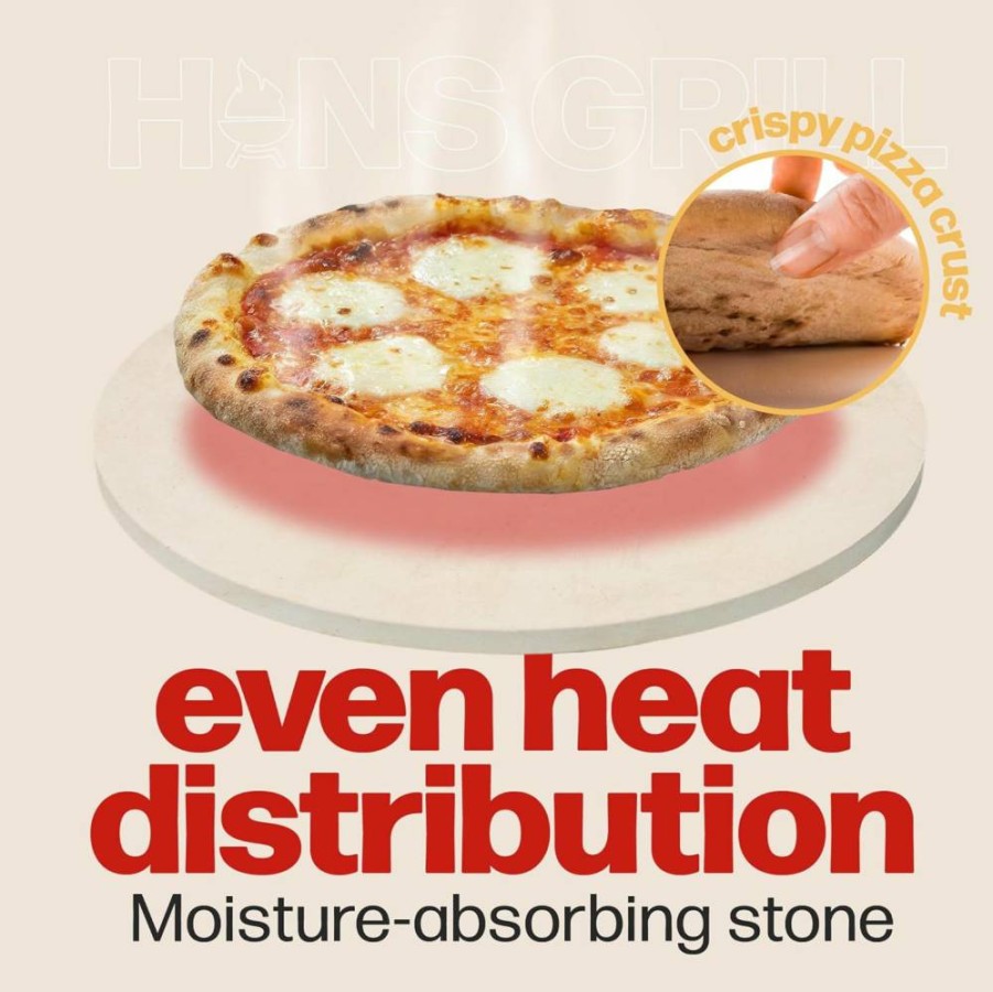 Hans Grill Rectangular Cordierite Pizza Stone – 15" x 12" Extra Large Oven & BBQ Baking Stone with Free Wooden Peel – Durable Cooking Stone for Grill & Oven
