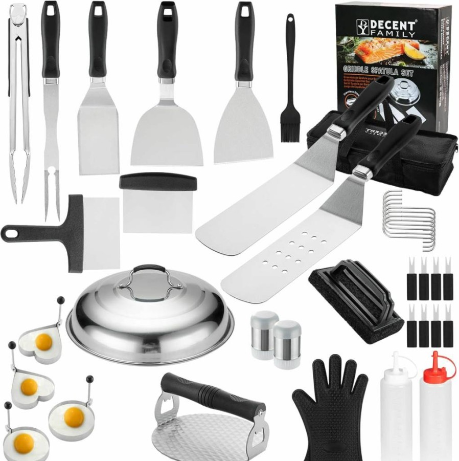 DY DECENT FAMILY Blackstone Griddle Accessories Kit - 40Pcs Professional Grill Tools Set with Basting Cover, Spatula, Scraper, Burger Press, Tongs & Cleaning Brush for Outdoor Cooking