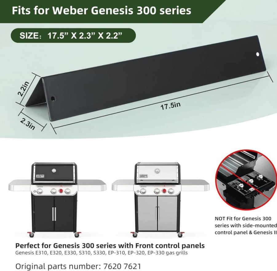 Sunway Outdoor 15.3" Flavorizer Bars Replacement for Weber Spirit 300 Series GS4 Grills - 5 Pack Enameled Grill Parts Compatible with Front Control Models