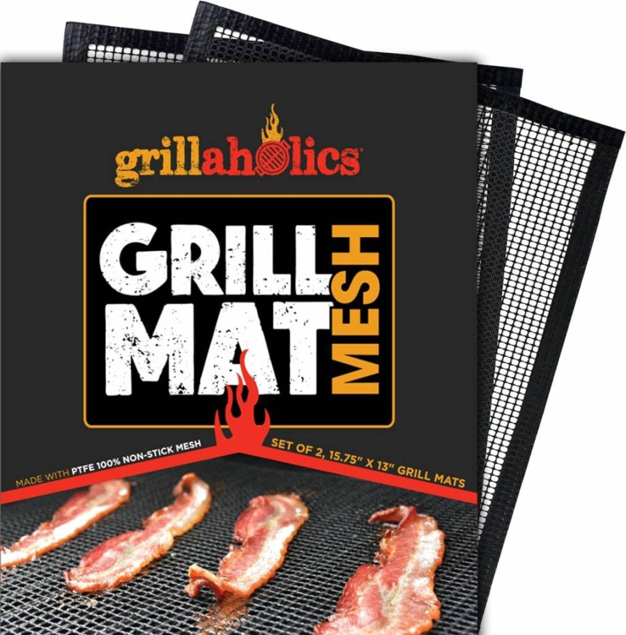 Grillaholics Heavy Duty BBQ Grill Mats - Set of 2 Durable Non-Stick Cooking Mats for Easy Grilling & Grill Protection - Ideal Grilling Gift for Outdoor Cooking
