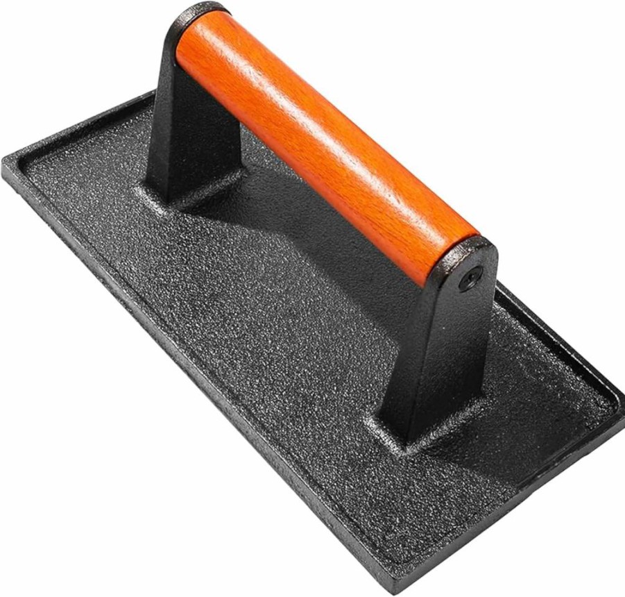 SanKonfu 7.2 Inch Cast Iron Burger Press - Heavy Duty Smashburger Tool for Griddle, Grill, Bacon, Beef, Steak & Sandwich Cooking