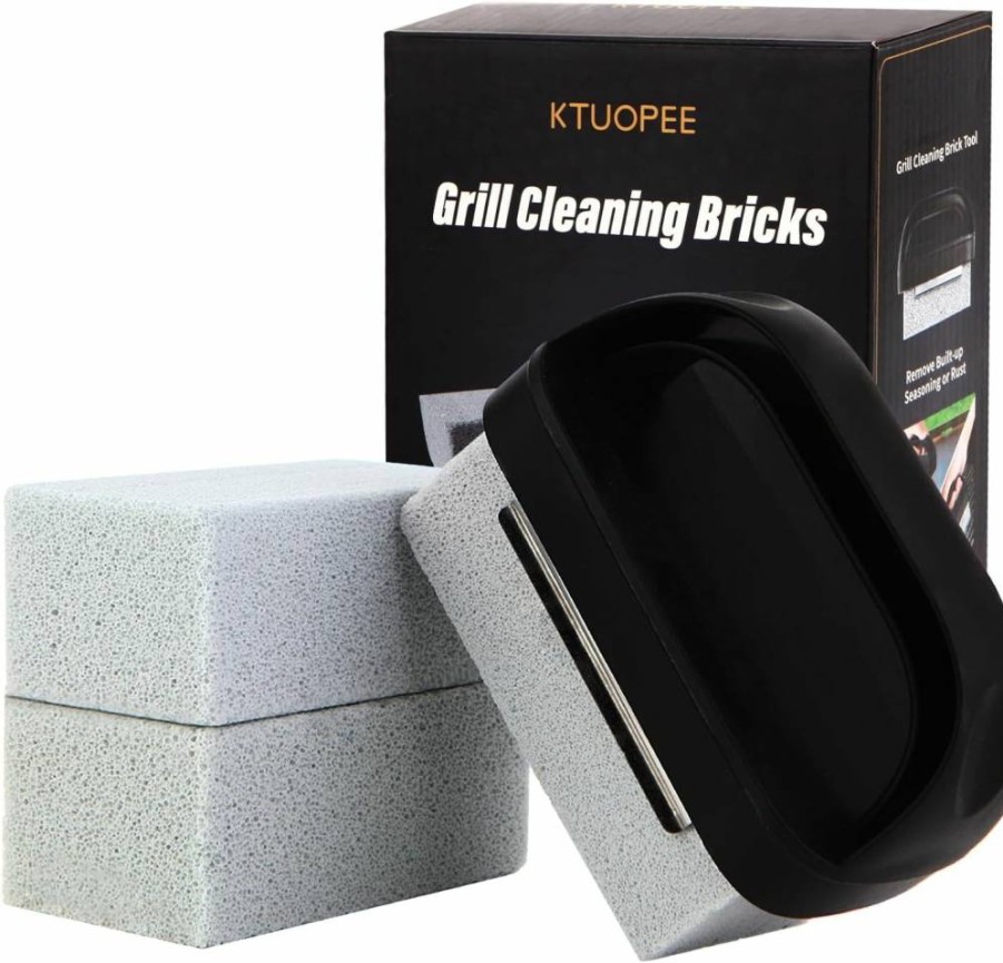 KTUOPEE Heavy Duty Grill Cleaner Brick - 3 Pack with Handle, Pumice Stone for Flat Top Griddle, Removes Stains, Grease & Residue, Griddle Cleaning Block for BBQ & Grill Maintenance