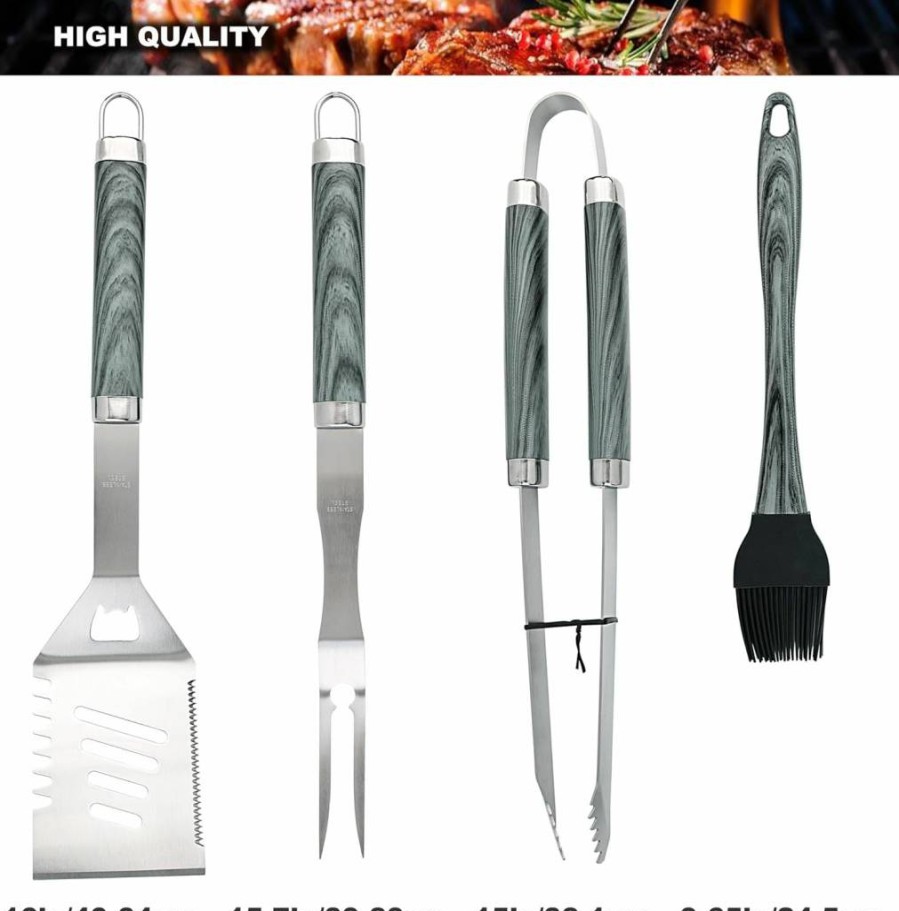 ROMANTICIST 20-Piece BBQ Grill Tool Set with Case - Professional Heavy Duty Grill Accessories for Outdoor Cooking, Camping, Grilling - Ideal Gift for Father's Day, Christmas - Grey