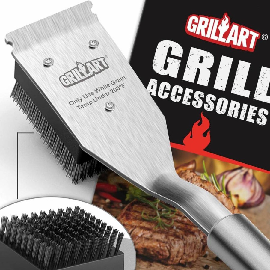 GRILLART Bristle-Free Grill Brush with Replaceable Head – Safe BBQ Cleaning Tool for Outdoor Grills, Grill Scraper & Cleaner Kit, Ideal Gift for Men & Dad