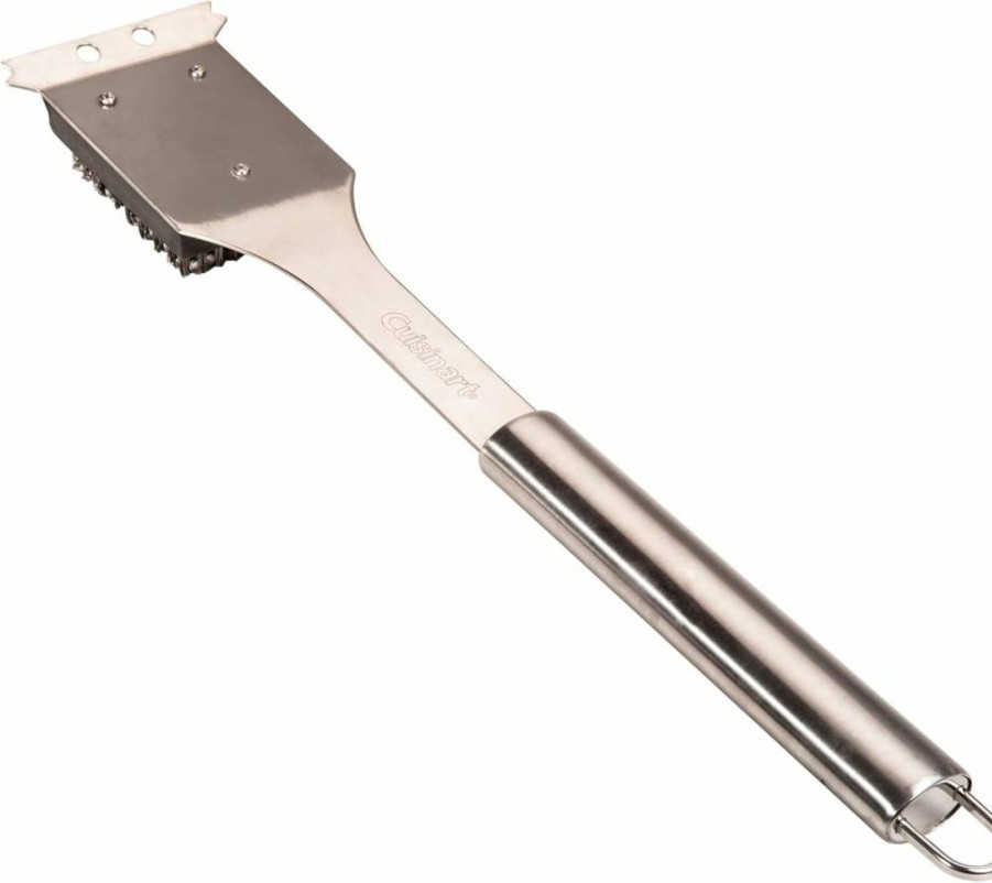Cuisinart 16.5" Stainless Steel Grill Brush with Scraper – Long Handle BBQ Cleaner for Griddles, Outdoor Cooking, and Cookout Tools