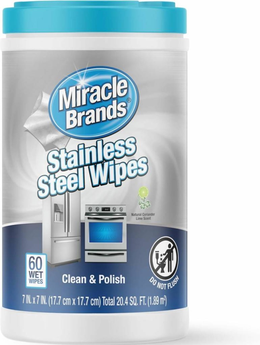MiracleWipes Stainless Steel Cleaner Wipes - 60 Count for Kitchen Appliances, Oven, Refrigerator, Dishwasher, Microwave, Sink, Hood, Grill - Removes Fingerprints & Smudges
