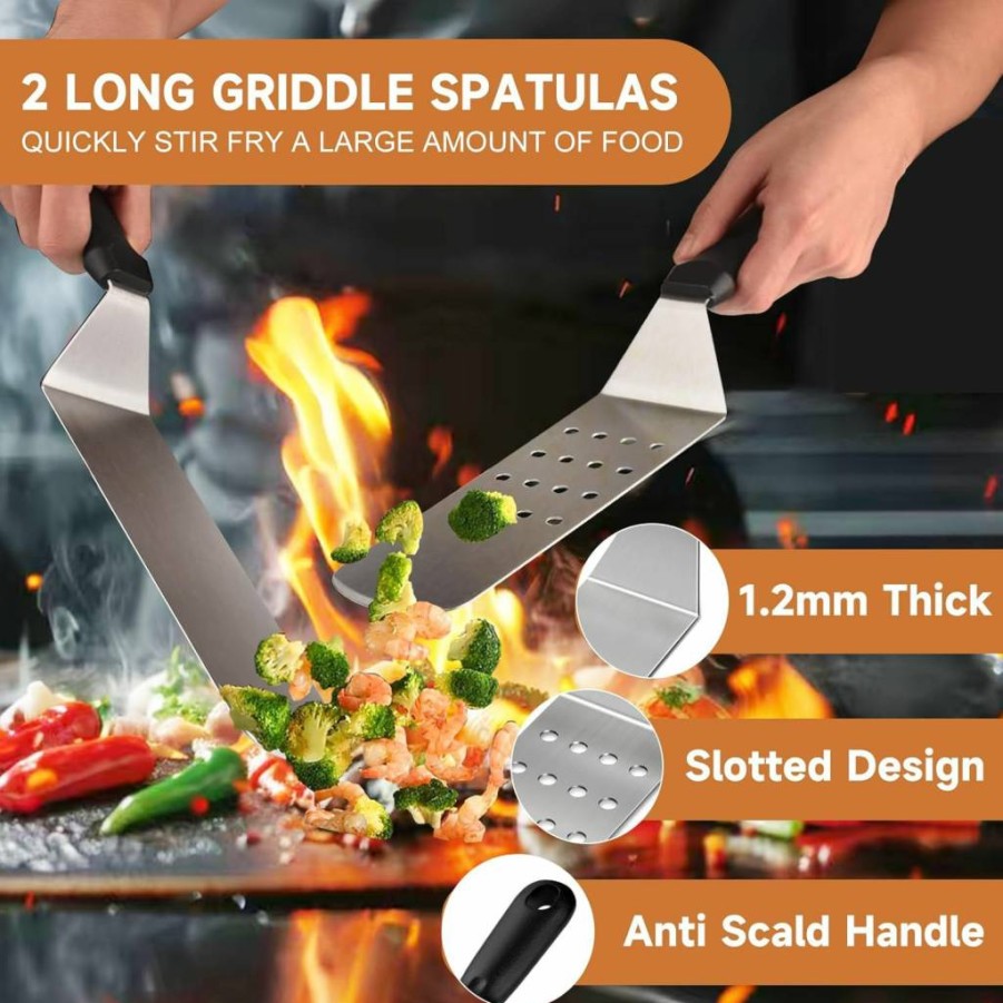 Latiret 27Pcs Griddle Accessories Kit for Blackstone & Camp Chef - Stainless Steel Spatulas, Scraper, Basting Cover for BBQ, Flat Top Grill Tools Set