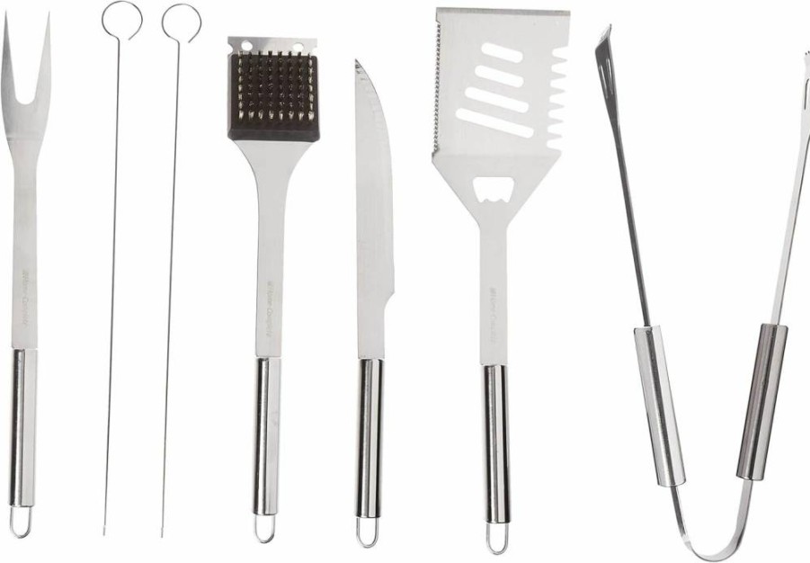 Home-Complete HC-1004 8-Piece Stainless Steel BBQ Grill Tool Set with Spatula, Tongs, Fork, Knife, Brush, Skewers & Travel Case – Silver Kitchen Accessories