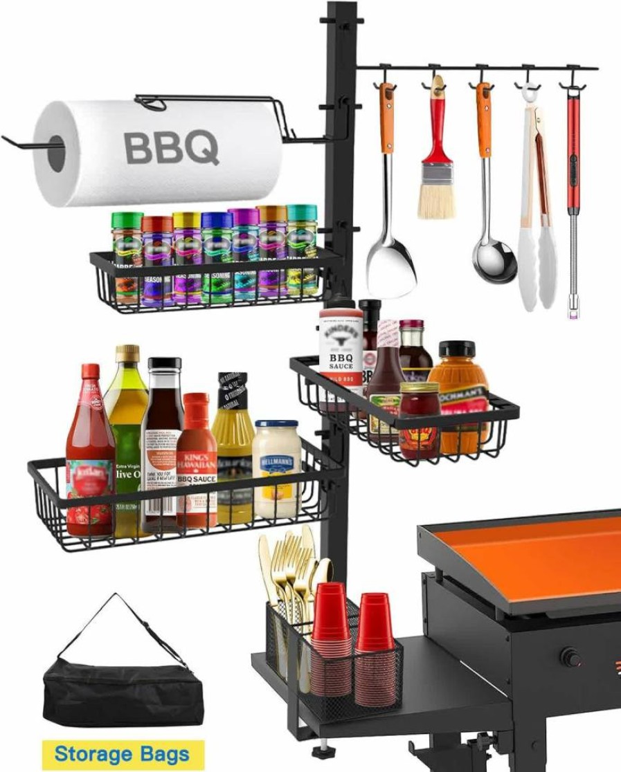 Concons BBQ Grill Caddy Organizer with Paper Towel Holder - Outdoor Kitchen & Picnic Utensil Storage for Blackstone Griddle Accessories, Campers, and BBQs