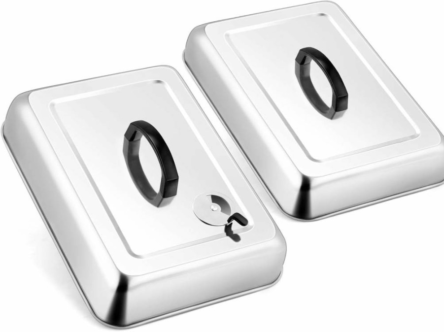 Leonyo 13x9 Inch Stainless Steel Cheese Melting Dome & Basting Cover Set of 2 - Adjustable Vent Lids for Outdoor/Indoor Griddles, Teppanyaki, BBQ & Grilling Accessories