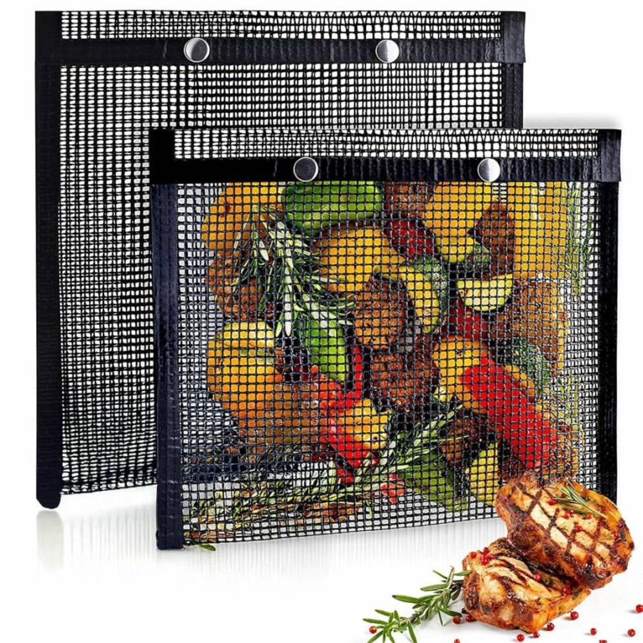 MOUNTAIN GRILLERS 2-Pack Reusable Grill Bags for BBQ & Fish - 12.83x11.73 Inch Heat-Resistant Non-Stick Pouch for Charcoal & Electric Grills, Perfect for Outdoor Cooking
