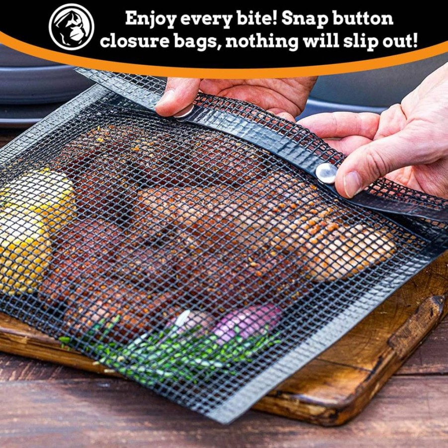 MOUNTAIN GRILLERS 2-Pack Reusable Grill Bags for BBQ & Fish - 12.83x11.73 Inch Heat-Resistant Non-Stick Pouch for Charcoal & Electric Grills, Perfect for Outdoor Cooking