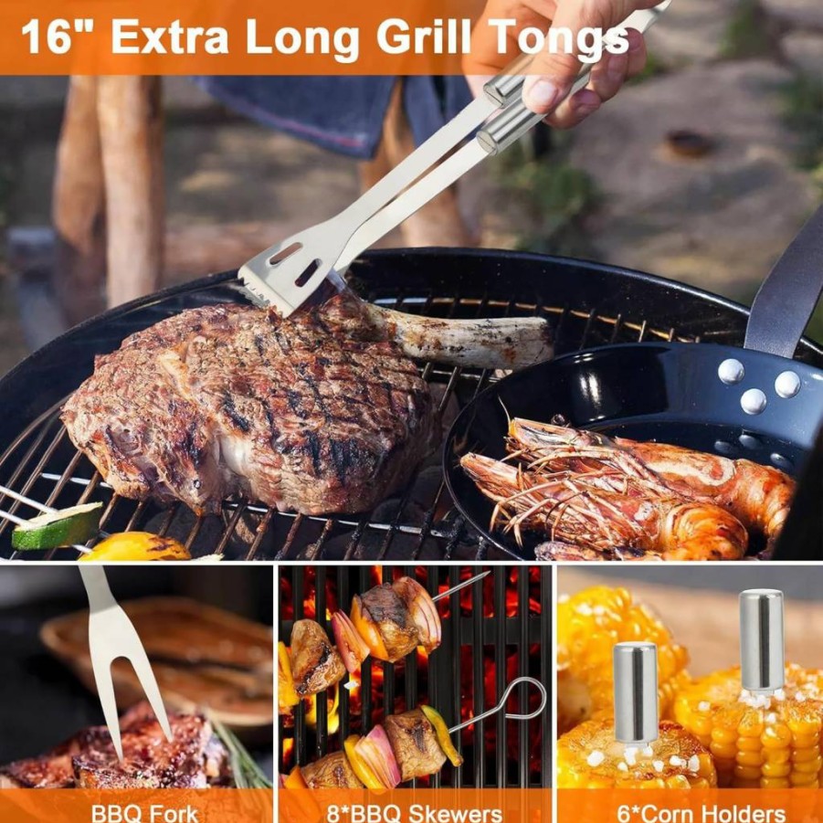Anpro 21-Piece Premium BBQ Grill Set – Stainless Steel Grilling Utensils Kit for Smoker, Camping, Kitchen, Perfect Gift for Father’s Day (Standard Silver)