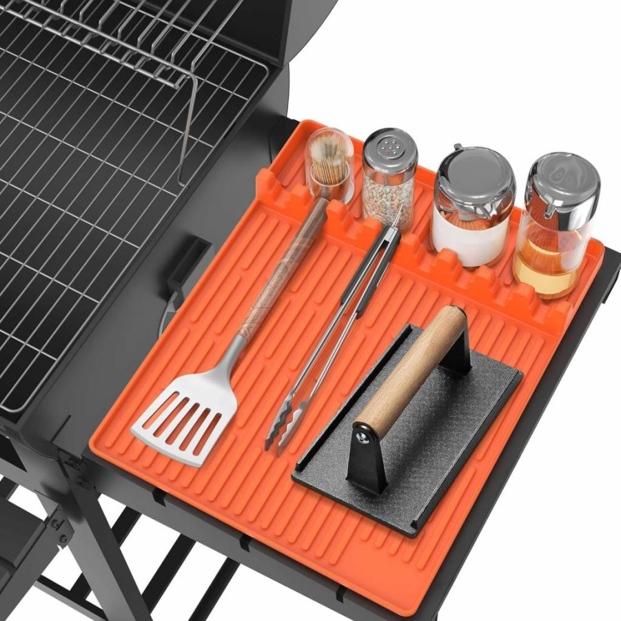 Uozuke Large Silicone Griddle Mat with Drip Pad - Heat-Resistant BBQ Grill Accessories for Blackstone Griddles - Non-Slip Spatula Mat & Side Shelf Protector (Orange)