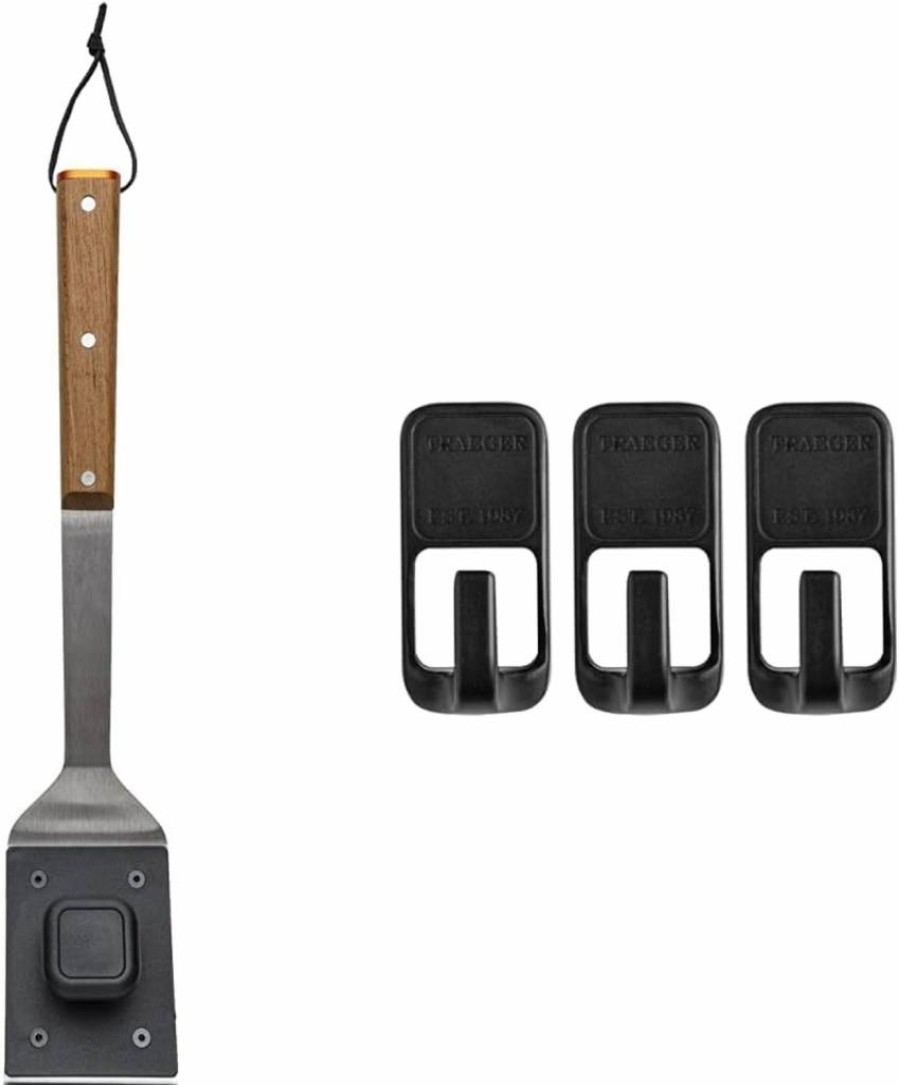 Traeger Bbq Grill Cleaning Brush - Stainless Steel Scraper with Nylon Bristles, Teak Wood Handle & Hanging Loop for Outdoor Grills