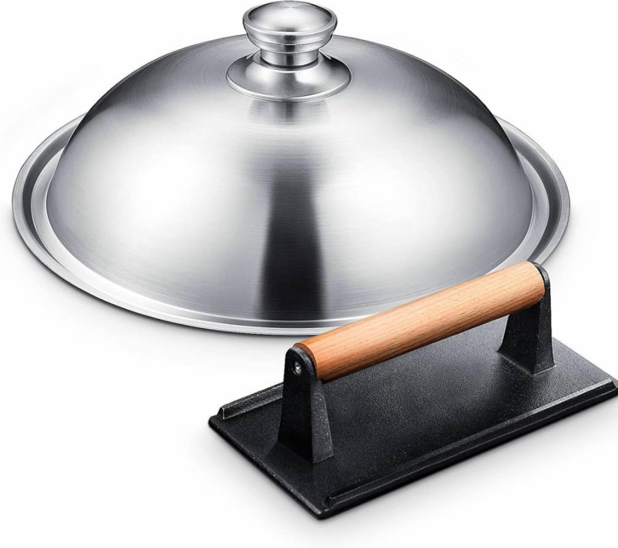 Homenote 12 Inch Cast Iron Smash Burger Press & Melting Dome for Blackstone Griddle, Heavy Duty Commercial Grade, Indoor Outdoor Flat Top Grill Accessories