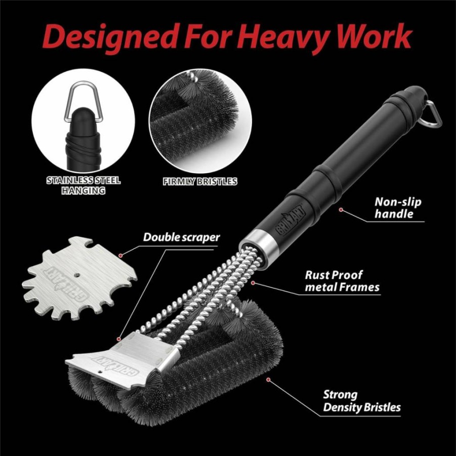 GRILLART 18-Inch BBQ Grill Brush and Scraper Kit - Heavy Duty Wire Scrubber for Safe Cleaning, Universal Fit for All Grill Grates, Durable Grill Cleaner Accessories