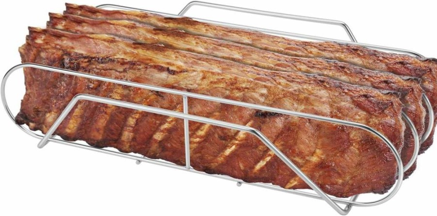 SOLIGT Extra Long Stainless Steel Rib Rack for Grilling and Smoking – Holds 3 Racks of Ribs, Fits 18"+ Gas & Charcoal Grills, Durable BBQ Accessories Gift for Men