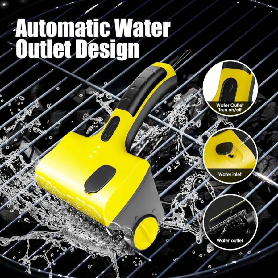 Suteng Cordless Electric Grill Cleaner Brush with Liquid Tank, Rechargeable BBQ Scrubber, 2-Speed 360° Rotating Bristles, Includes Replacement Brush Heads