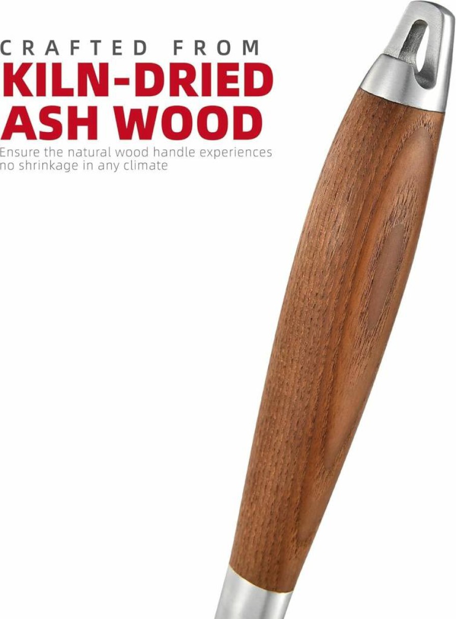 GRILAZ Premium BBQ Tool Set - Heavy-Duty Heat-Treated Ash Wood Handle, Extra-Thick Stainless Steel Spatula, Fork & Tongs for Grill Masters