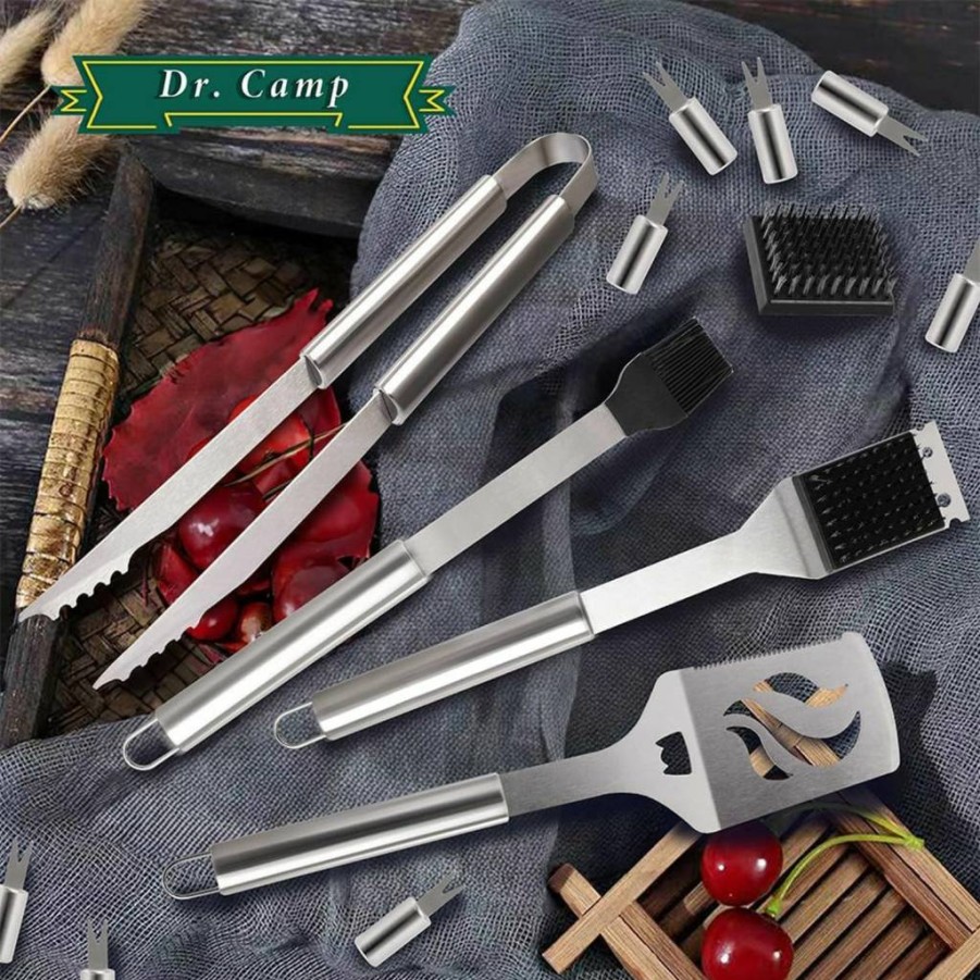 Dr.Camp 13-Piece Stainless Steel BBQ Grill Tools Set – Professional Grilling Accessories Kit with Utensils for Barbecue