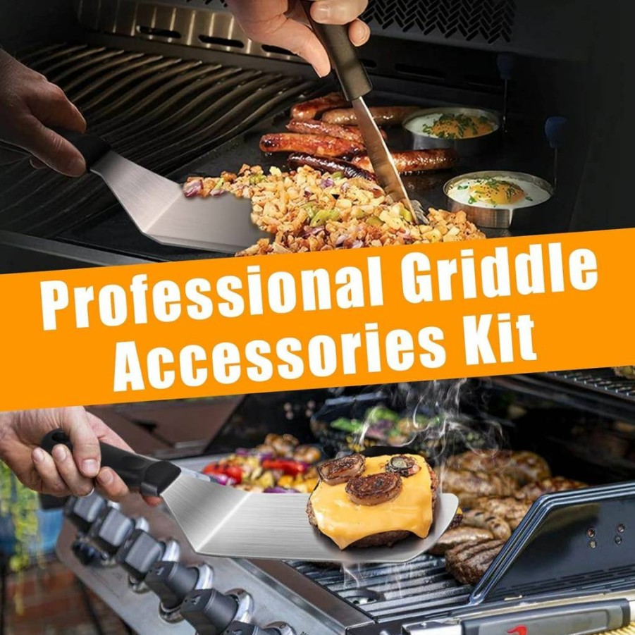 Volt4Men 15-Piece Stainless Steel BBQ Grill Accessories Kit for Blackstone & Camping - Spatula, Tongs, Egg Mold, Basting Cover & Carry Bag for Outdoor Cooking, Teppanyaki, Flat Top Griddle