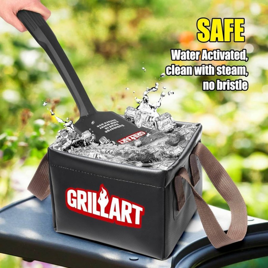 GRILLART Bristle-Free BBQ Grill Brush with Replaceable Head – Safe Outdoor Grill Cleaner for All Grates & Flat Top Griddles, Dishwasher Safe Steamwizards Series