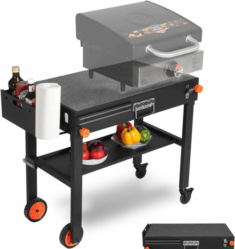 DeintYei Portable Outdoor Grill Table with Folding Design, Sturdy Blackstone Griddle Stand, Large Cooking Space & Paper Towel Holder for Ninja Grills, Camping & Backyard BBQs