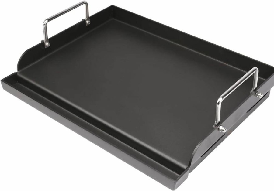 Utheer 25x16 Inch Pre-Seasoned Cast Iron Griddle for Outdoor Cooking - Nonstick Flat Top Grill with Grease Groove, Reinforced Edges & High Sidewalls - Compatible with Gas, Charcoal, Camping & Tailgating